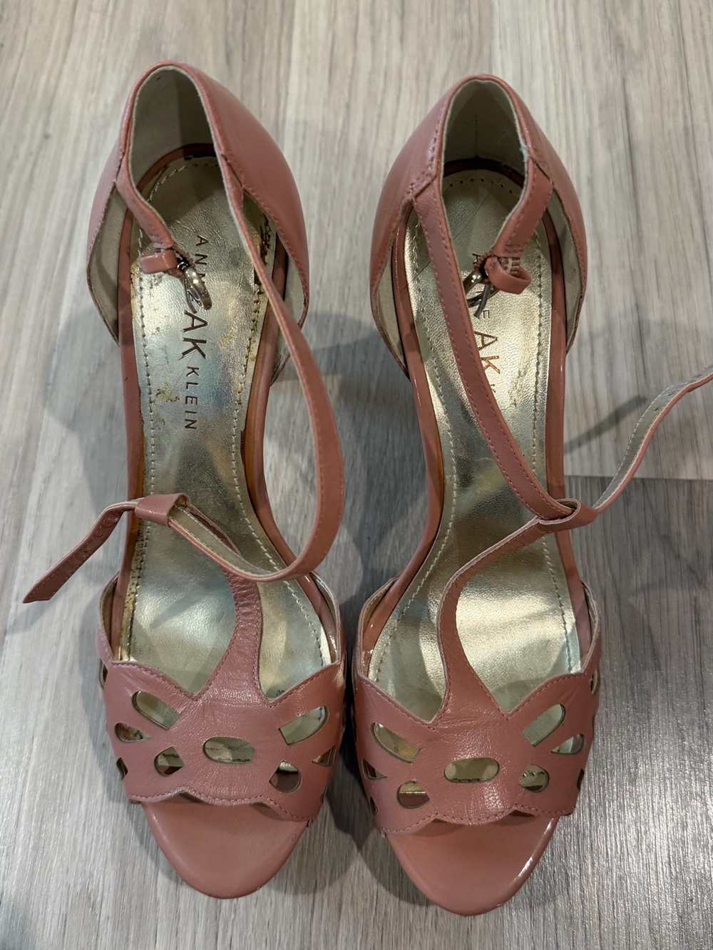 Anne Klein Dusty Rose Cutout Leather Ankle-Strap Heels